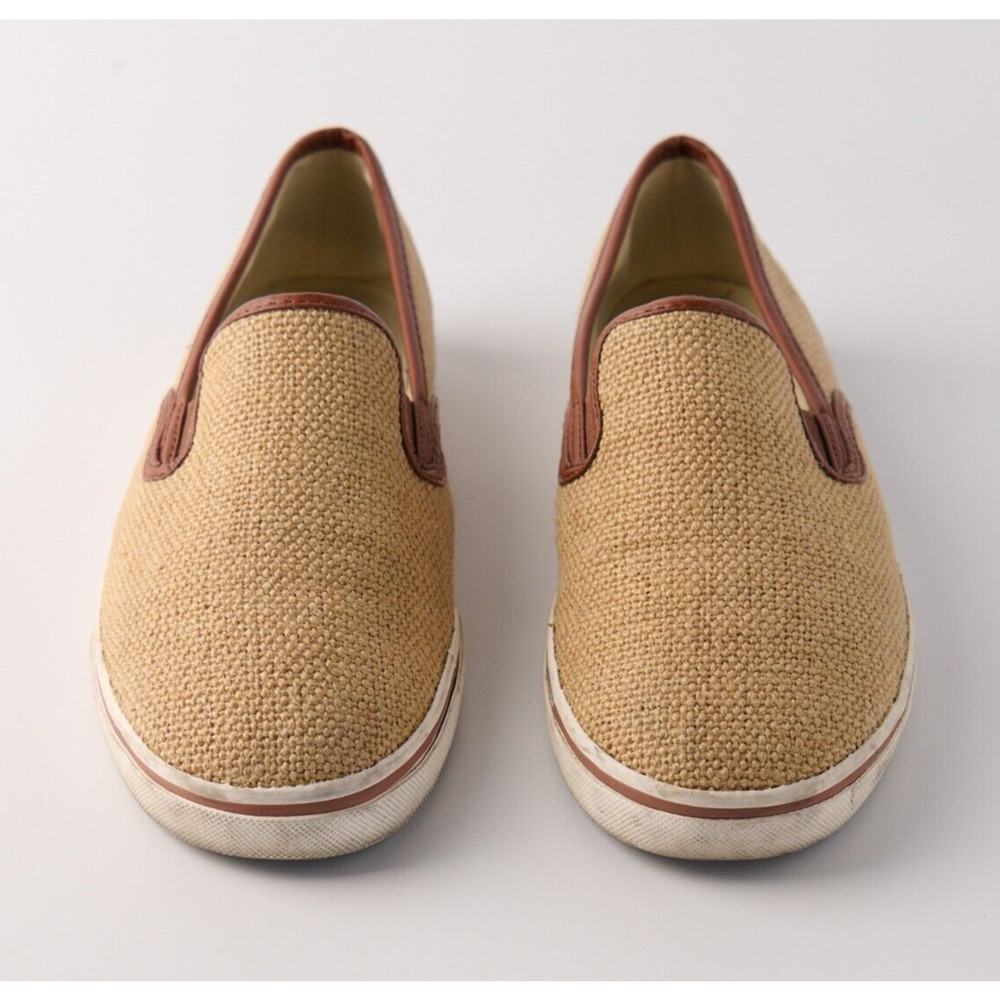 Lauren Ralph Lauren Janis Burlap Slip-On Sneakers Tan Brown Casual Preppy Sz 8.5 - Picture 3 of 11
